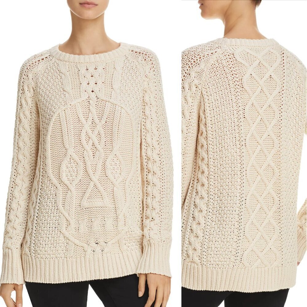 AQUA Cream Fisherman Skull Cableknit Sweater Cotton/Acrylic Knives Out Edgy sz M